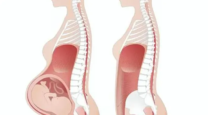 Illustration showing how the abdominal core and pelvic floor change during pregnancy